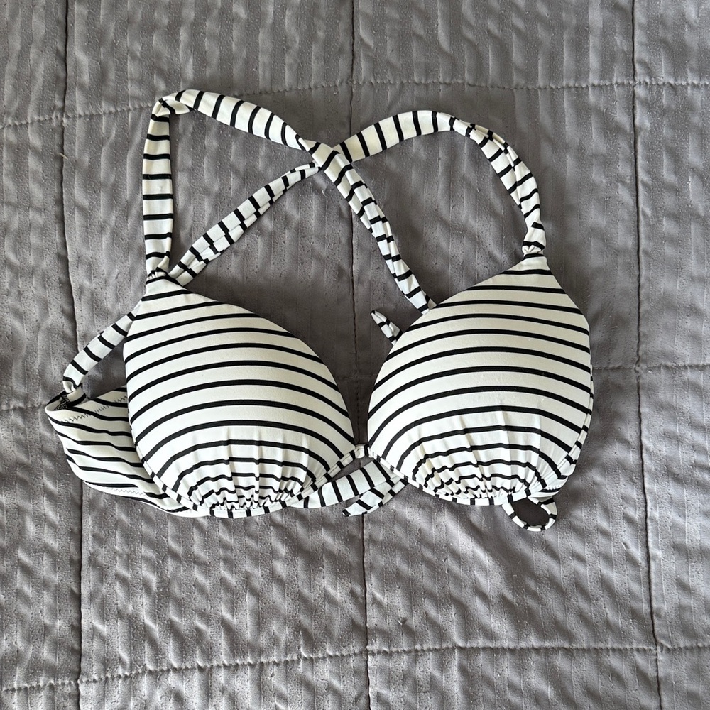 Victoria's Secret Black & White Striped Bikini Top